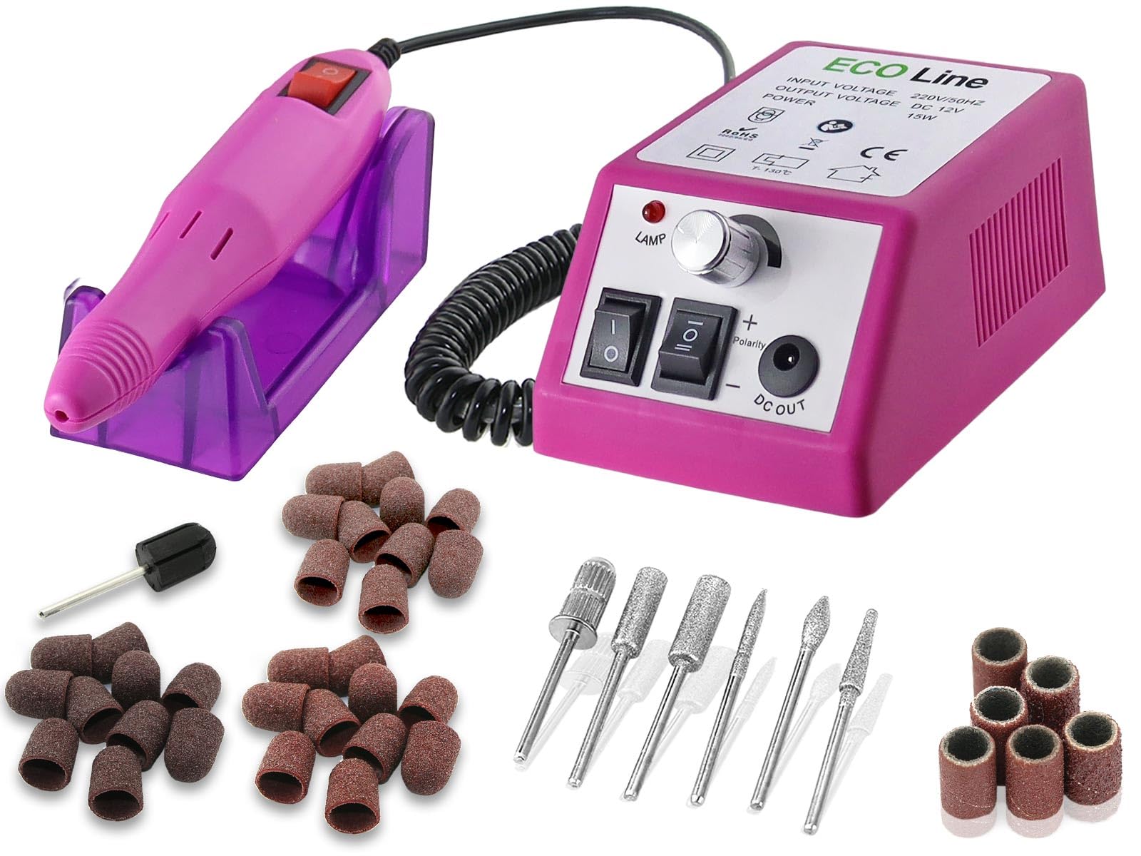 Fußpflegegerät mit Hornhautentferner Schleifkappen zur Hornhautentfernung | Nagelfräser inkl. 30 Kappenträger zur Fußpflege als Pediküre Set mit Maniküre Nagel Diamantschleifer Bits 20.000 U/min
