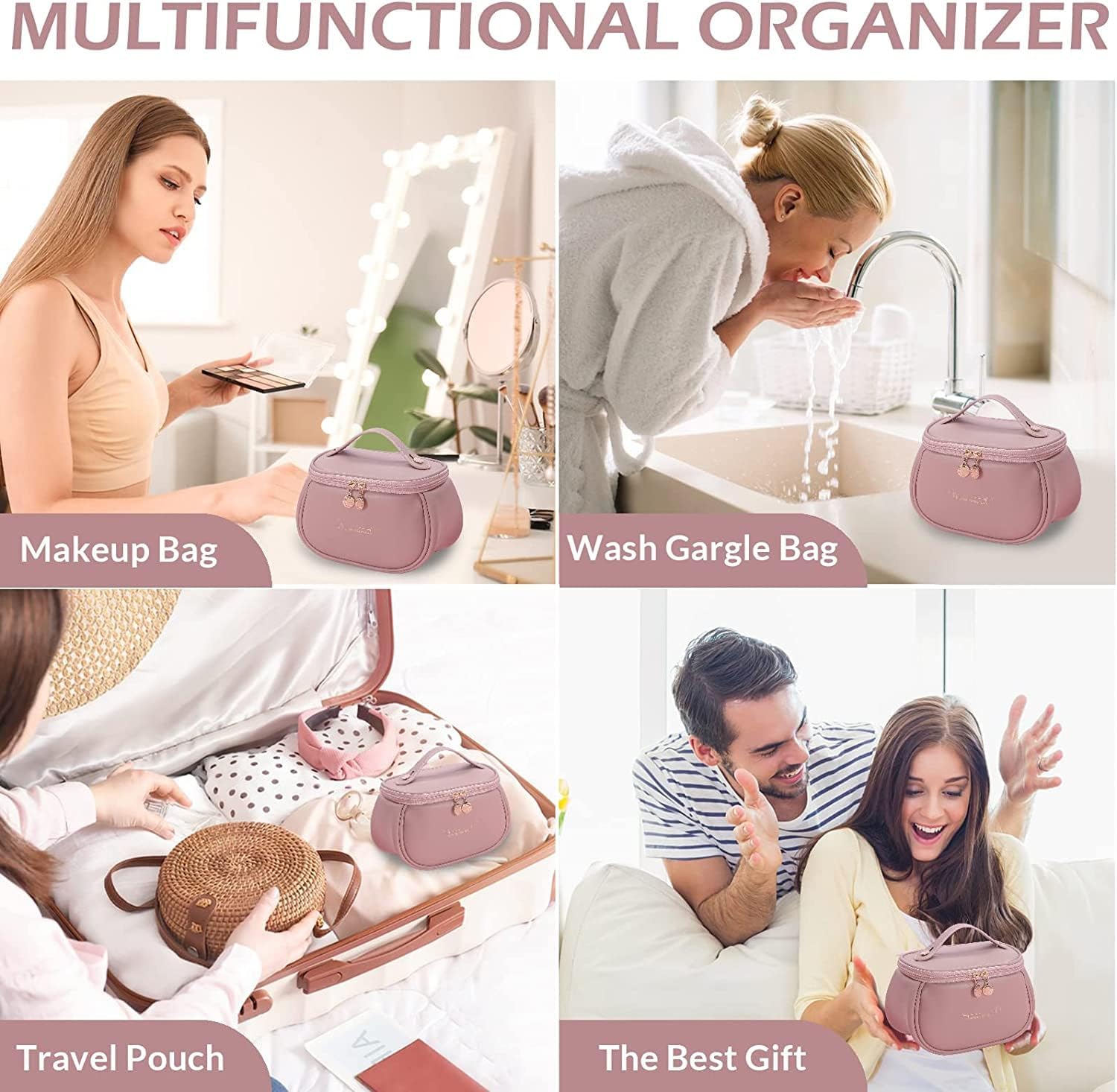 Travel Makeup Pouch Cosmetic Organizer Bag Travel Pouch Shower Wash Bag Travel Essentials for Women, Accessories Organizer for Women, Light Pink