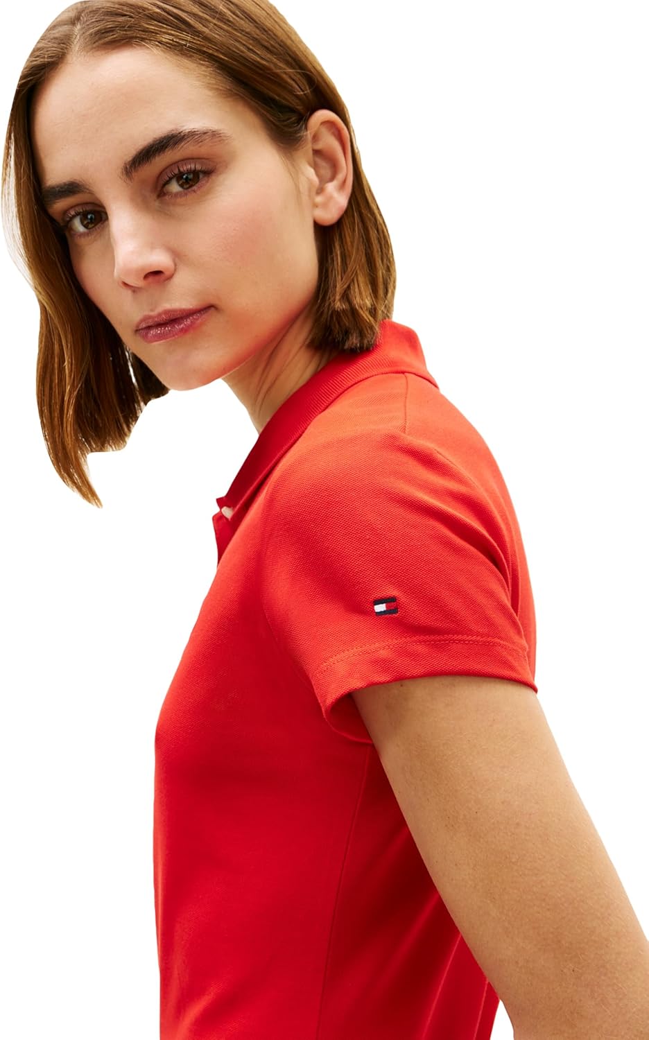 Tommy Hilfiger Women's Cotton Pique Short Sleeve Polo Shirt in Slim Fit with Stretch and Monogram Logo