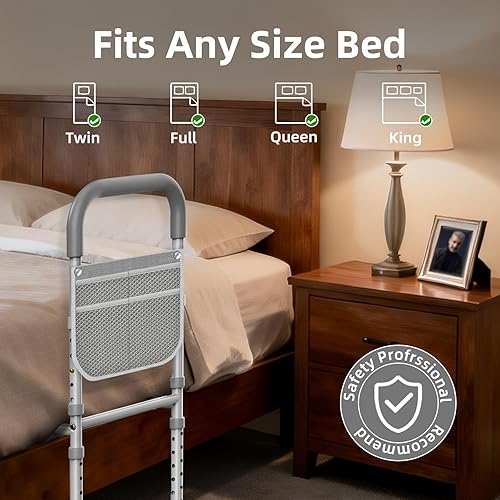 Miniatura 4 de Rieles de cama para adultos mayores Riel de asistencia de cama ajustable aprobado por ASTM para personas mayores con bolsa de almacenamiento y mango