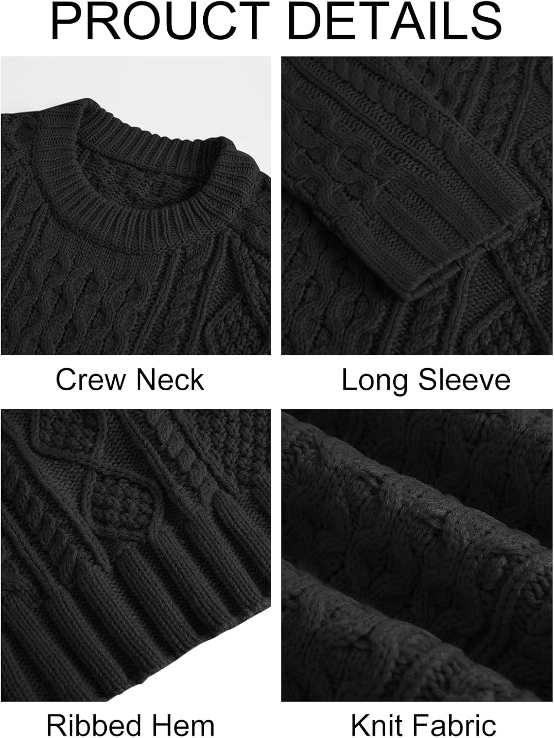 Runcati Mens Long Sleeve Cable Knit Pullover Sweater Fisherman Twist Patterned Crewneck Sweater - Image 6