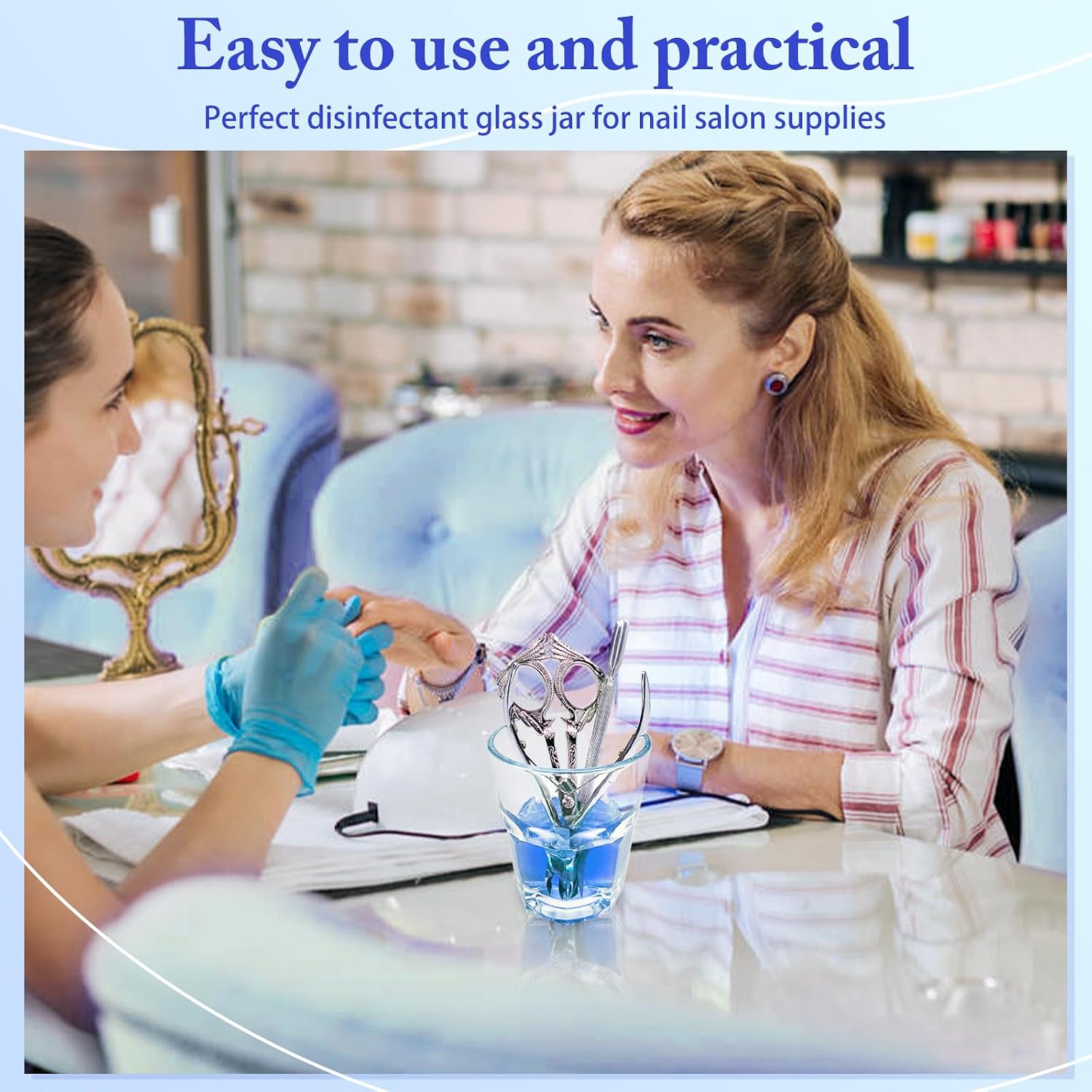 Disinfecting Jar, Disinfectant Glass Jar for Manicure & Spa Implements, 135ml Nail Art Acrylic Liquid Powder Dappen Dish for Acrylic Monomer Nails with Lid (YSHJB010)