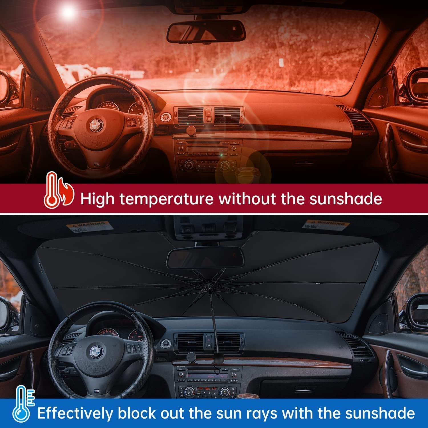 SQUADO - Ombrello Parasole Auto, Pieghevole, Protegge il Cruscotto, Copriparabrezza Schermo Raggi UV, Anti Caldo, Universale per Tutti i Tipi di Auto