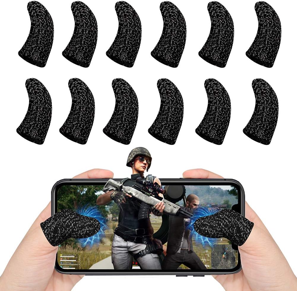 Yaliu 12Pcs Mobile Game Controller Finger Sleeve，Breathable Anti-Sweat Gaming Finger Cot for PUBG/Call of Duty Sensitive Touch Screen Finger Sleeve for Android iSO Phone