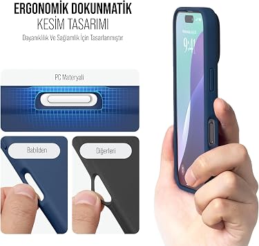 Babilden iPhone Kılıf İnce Sıvı Silikon 3 Katmanlı Tam Kaplamalı Yumuşak Jel Kauçuk Kılıf Kapak (Lacivert, iPhone 16(6)