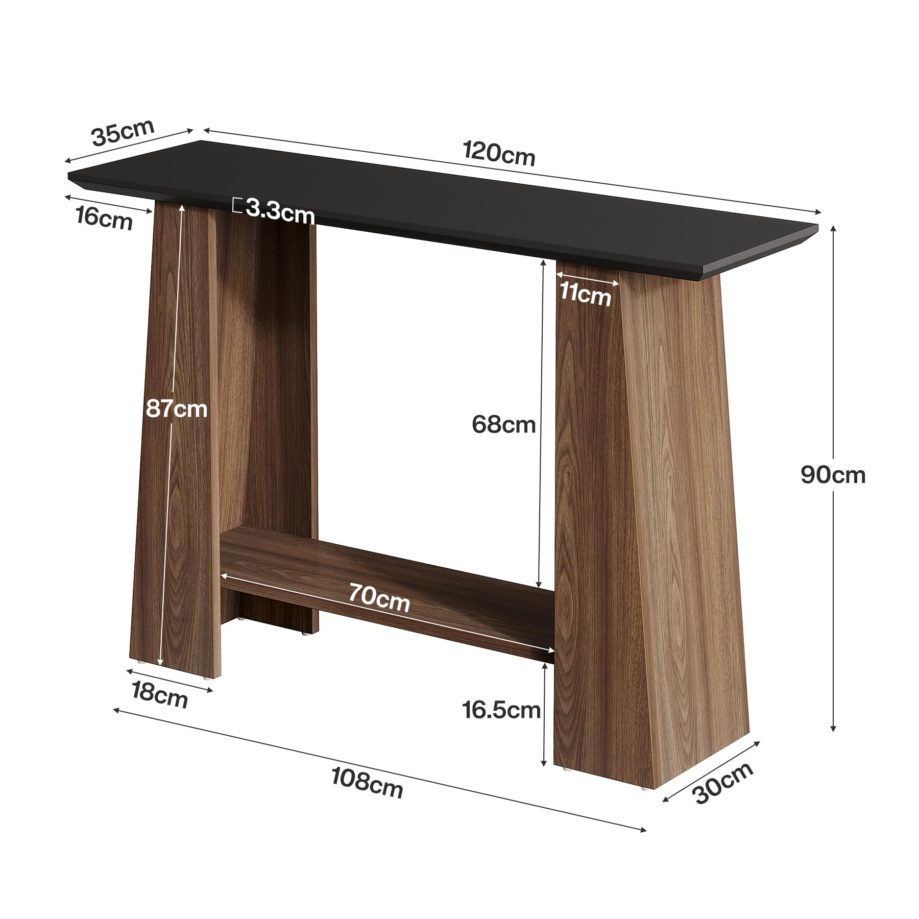 Tribesigns Mid-Century - Tavolino consolle sottile con 2 ripiani, 120 cm, moderno, in legno, per corridoio, dietro il divano, per soggiorno, corridoio, ingresso, piccoli spazi, nero e noce
