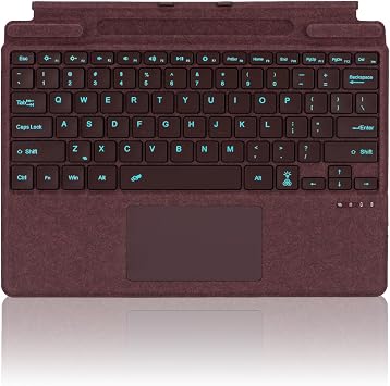 Type Cover for Microsoft Surface Pro 11/10 / 9/8 / X, 13 inch, Ultra-Slim Bluetooth Keyboard with Multi-Touchpad Mouse Rechargeable, 7-Color LED Backlit Burgundy