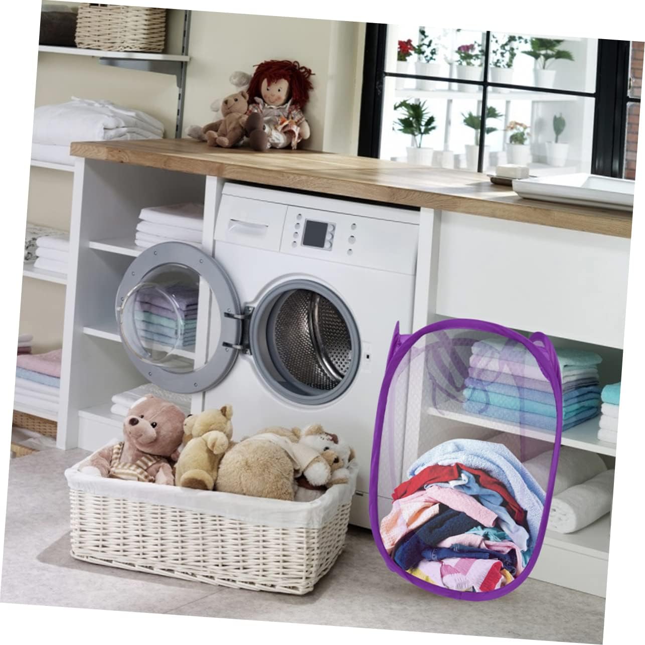 Healifty 2pcs Foldable Laundry Basket Mesh Hamper Storage Pouches for Home Organization Versatile Collapsible Net Bag for Clothes and Household Items