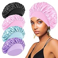 Vista 11 de 4 gorros de seda para dormir, gorro de satén para mujeres negras, hombres y mujeres para cabello rizado, gorro de ducha elástico con estampado