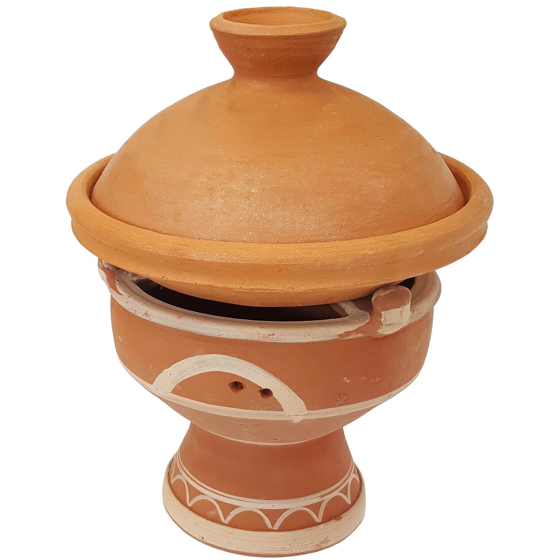 Marokkanisches Tajine Holzkohle-Stövchen Majmar – Grill & Tischgrill aus Ton Ø 30 cm x H 25 cm für Tajine ab Ø 25 cm | Kunsthandwerk aus Marrakesch