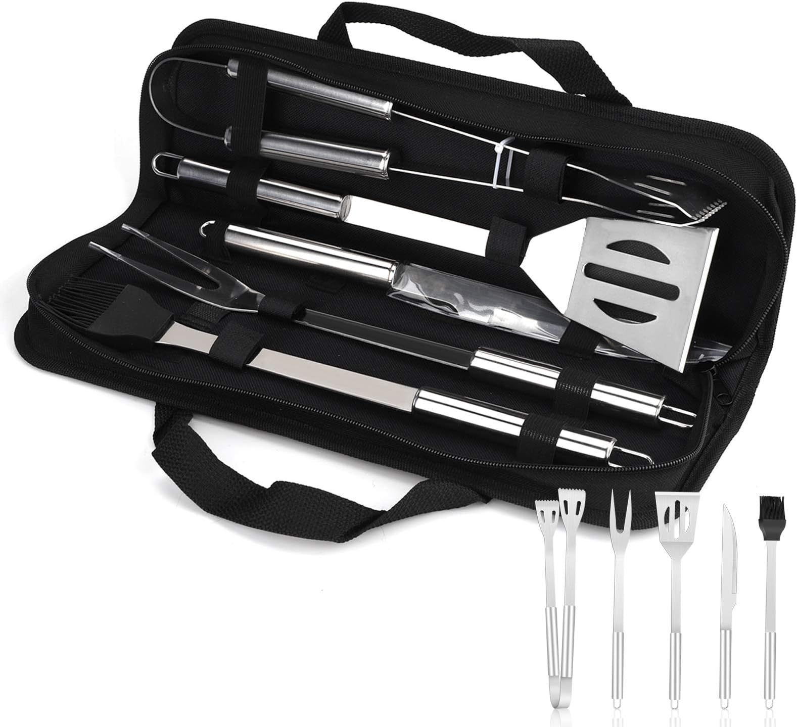 Set Di Utensili Per Barbecue Con Manico In Legno - 3 Pezzi: Pinza, Forchetta E Spatola - Acciaio Inox E Manici Ergonomiche, Leggeri E Resistenti