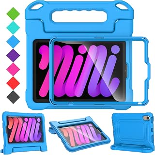 iPad Mini 6 Case for Kids, SUPLIK Kids Case for iPad Mini 6th Generation (8.3 inch 2021) - with Screen Protector, Durable Shockproof Protective Cover with Handle Stand for iPad Mini 6th Gen, Blue