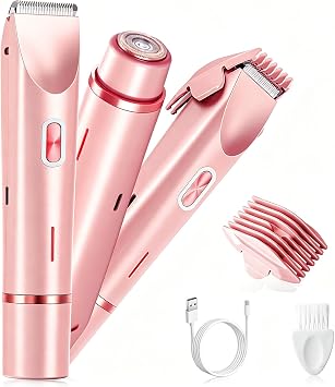 Women Electric Shaver, 2-in-1 Electric Bikini Trimmer for Women, Womens Electric Razor for Legs & Body, IPX7 Waterproof, Rechargeable, Painless Pubic Hair Razor