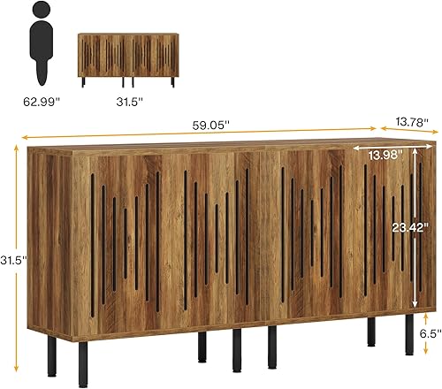 Vista 2 de Tribesigns Juego de 2 aparadores de buffet con almacenamiento, armario de buffet de 59 pulgadas con estantes ajustables, armario de almacenamiento