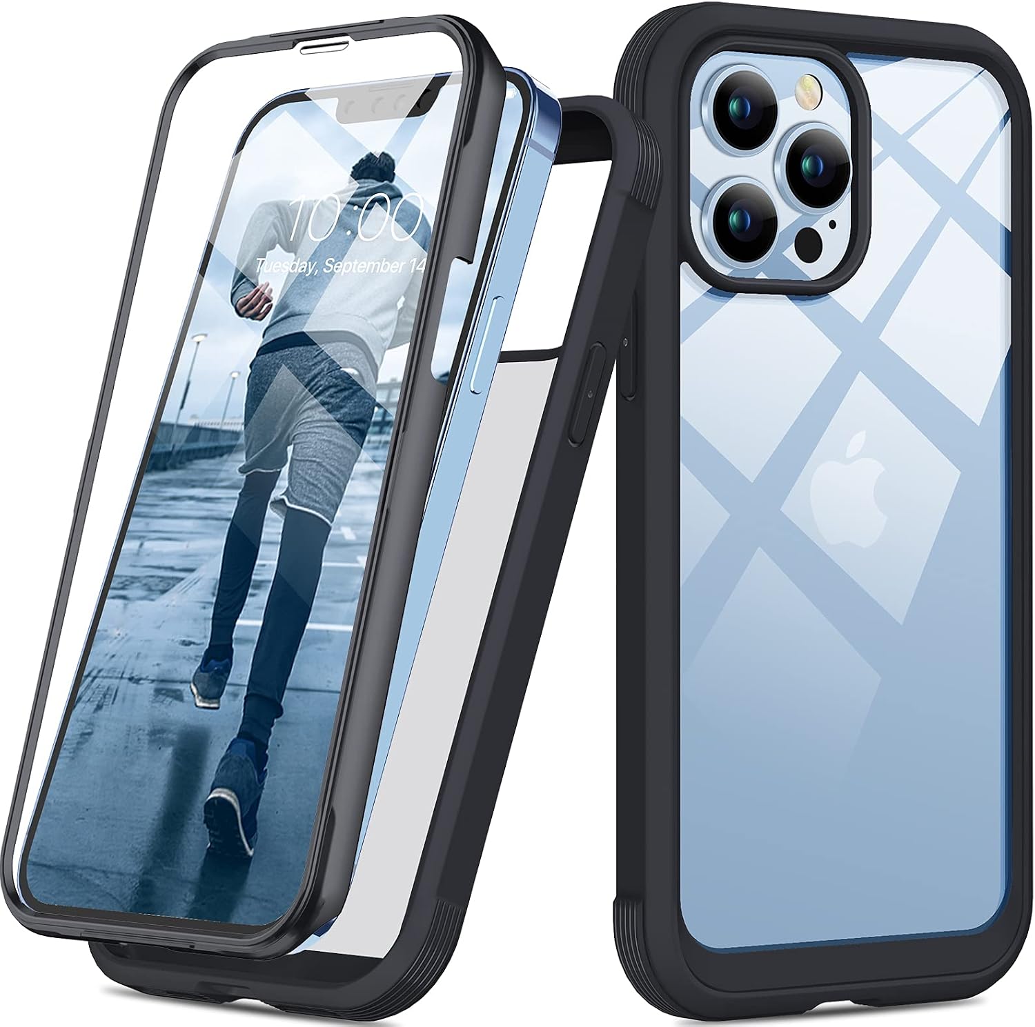 Diaclara Designed for iPhone 13 Pro Case Full Body Rugged Built-in Screen Protector, Protective Case with Tempered Glass Screen Protector and Case Cover Compatible with iPhone 13 Pro 6.1" (Black)
