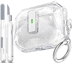 R-fun Case for AirPods Pro 3 2025, Military Grade Shockproof Transparent Design with Concealed Lid with Cleaning Kit for AirPods Pro 3, Glitter