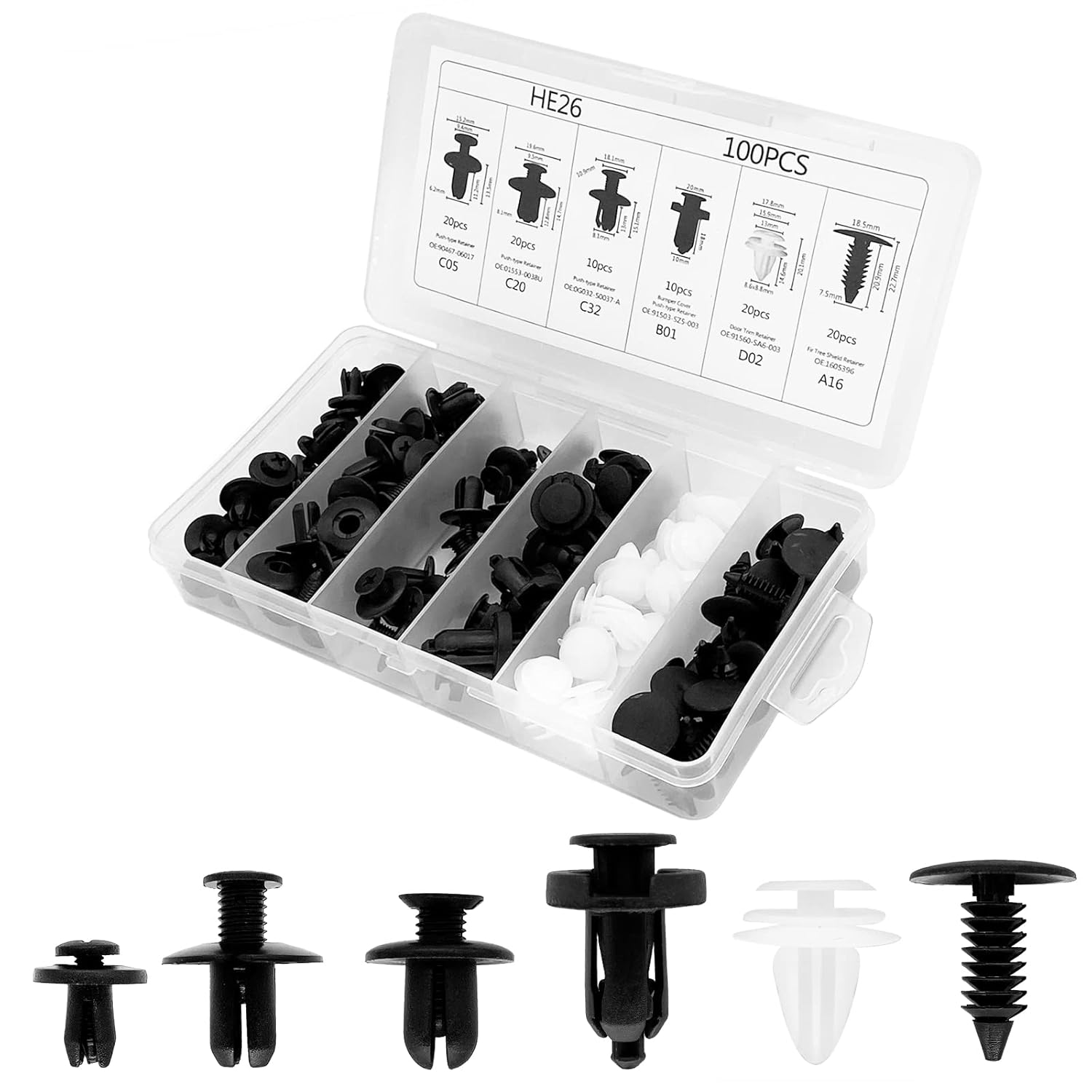 KAPSING 100 Stück Auto Befestigungsclips Set - 6 Arten Türverkleidung Clips