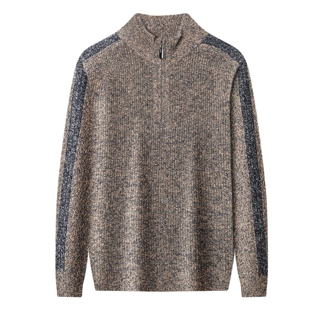 Suéter de cuello alto con cremallera para hombre, ropa de otoño e invierno, lana gruesa y cálida, caqui, XXXL