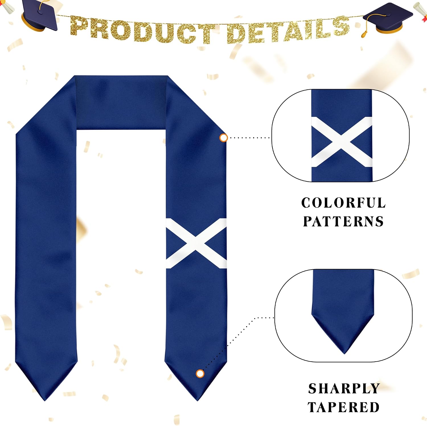 Scotland St Andrews Cross Flag Graduation Stole Sash for Study Aboard International Students Abroad Adult Unisex