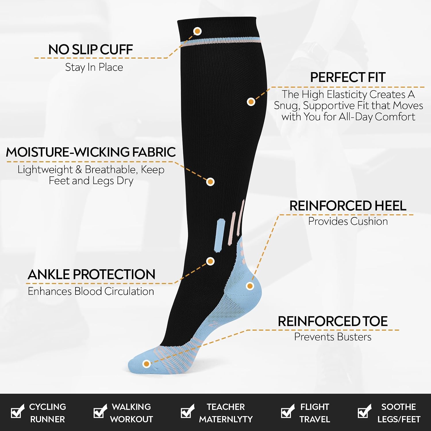 Compression Socks for Women and Men Best for Athletic Running Cycling Sport Travel Knee High Support Socks 3 Pairs