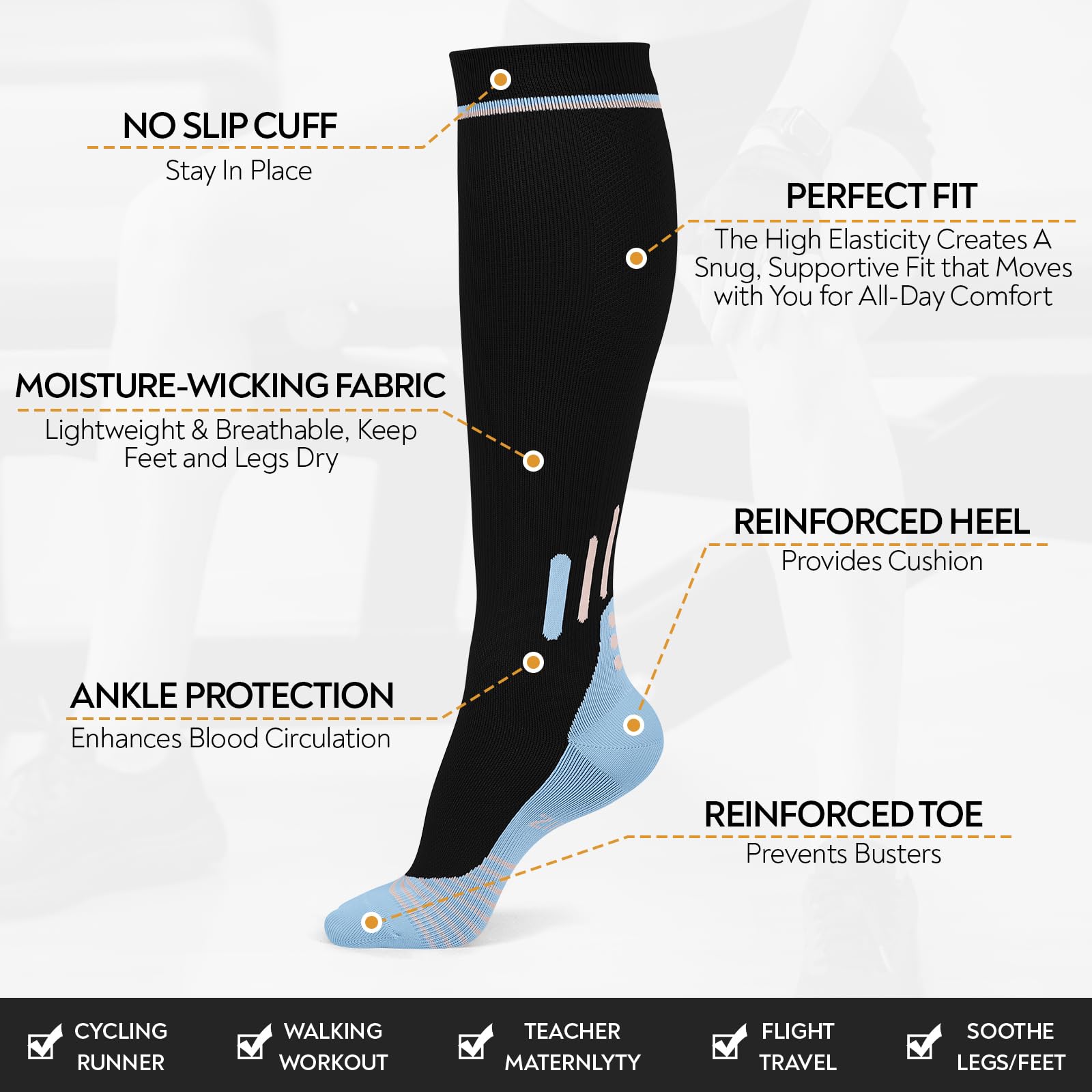 Queenshin 3 Pairs Compression Socks for Women & Men Knee High Support Socks for Flight Travel Running Cycling Nurse Gifts - 2