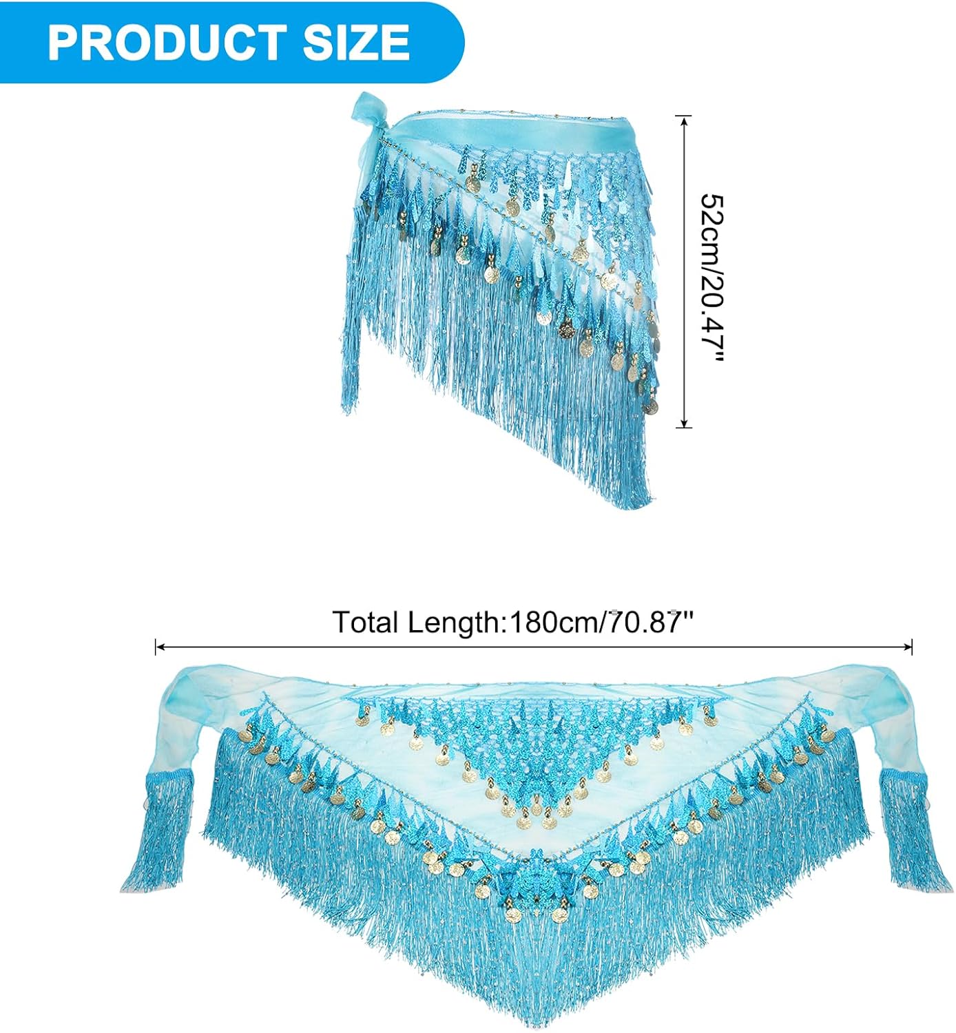 MECCANIXITY Belly Dance Hip Scarf Sequin Wrap Skirt for Woman - Image 3