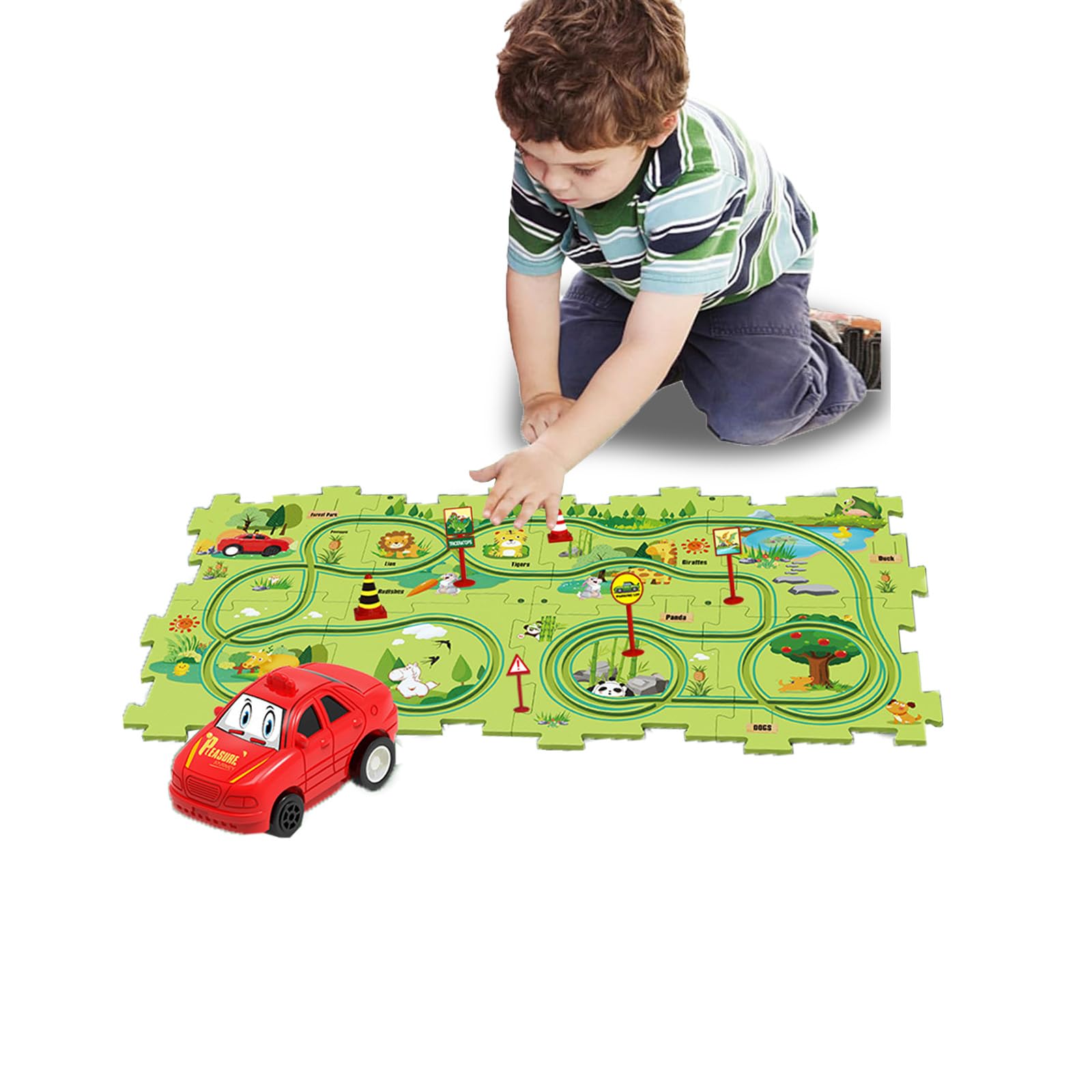 4 Year Old Boy Birthday Gift, Puzzle Racer Kids Car Track Set Puzzle Racer Car Track Set with Roadmap Puzzle Track Car Play Set Toys for 4 Year Old Boys (B-Land, set2-15PCS)