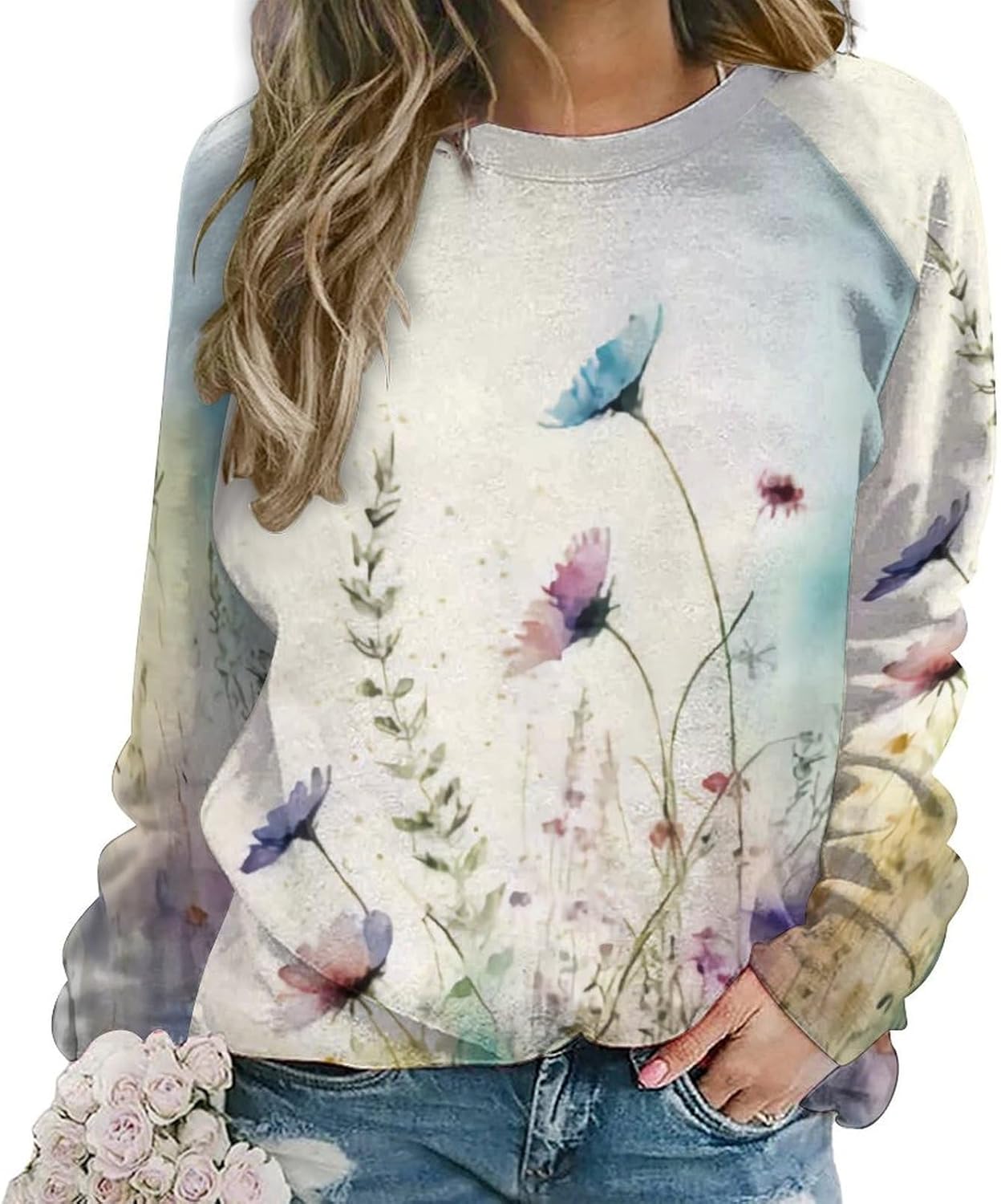 Zocavia Womens Boho Sweatshirts florais novidades gráficas golpneck manga longa oversized outono casual flor tops