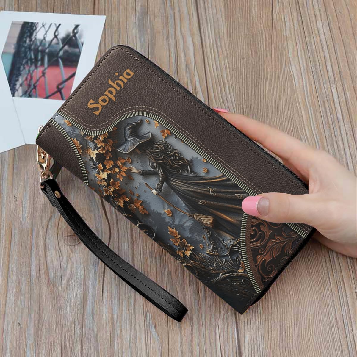 Personalized Be a Witch Women Leather Wallet, Vintage Nigth Witchy RFID Blocking Zip Wallet, Boho Witchcraft Lover Long Ladies Clucth Wristlet, Custom Name Gift for WiccaHalloween