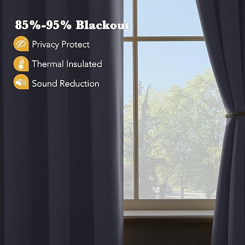 Miniatura 197 de RYB HOME Juego de 2 paneles de cortinas opacas grises de 63 pulgadas de largo, cortinas sólidas resistentes para oscurecer la habitación