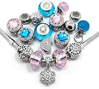 Vista 12 de Cuentas mixtas de 40 piezas, dijes para hacer joyas, cuentas de aleación de agujero grande con pedrería, colores y estilos variados al azar, Metal