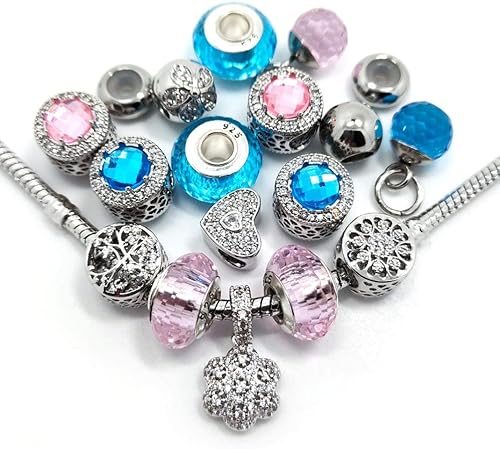 Miniatura 12 de Cuentas mixtas de 40 piezas, dijes para hacer joyas, cuentas de aleación de agujero grande con pedrería, colores y estilos variados al azar, Metal