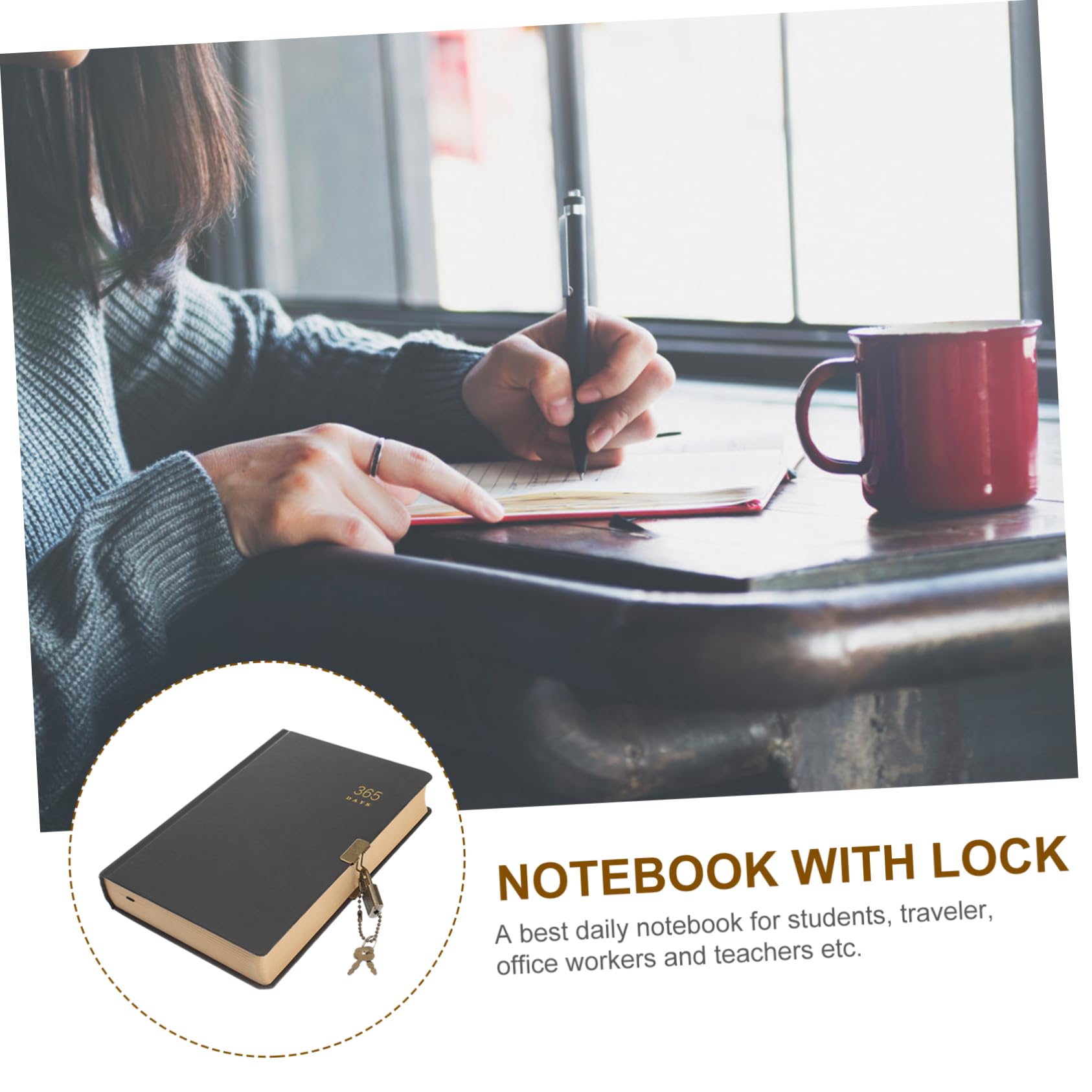 Quaderno con Lucchetto, Diario Personale da 365 Giorni, Portatile, in Carta, per Scuola, Ufficio, Pensieri e Schizzi Stile Casuale