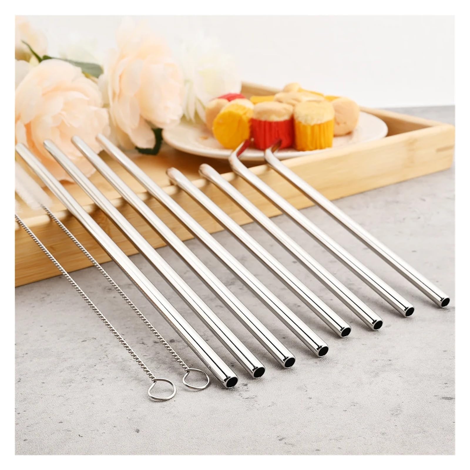 Strohhalme 20-teiliges Set wiederverwendbarer Trinkhalme aus Edelstahl 304 – ideal for Partys, Saftbars und mehr für Smoothie(Green straight)