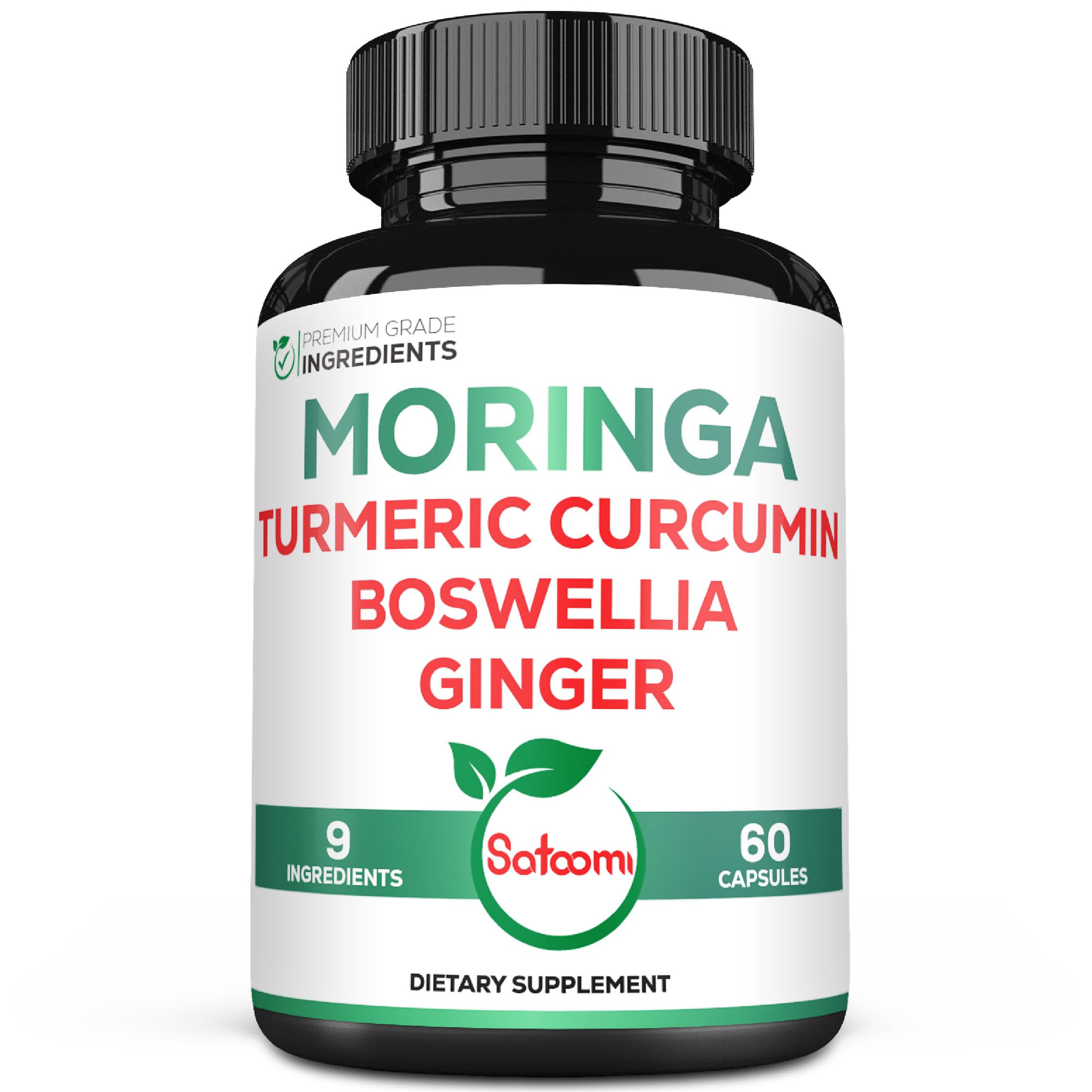 Satoomi9in1 Moringa Capsules - Featuring Moringa, Turmeric, Boswellia, Ginger, Ashwagandha, Ceylon Cinnamon and Milk Thistle, and Resveratrol | Support Mood, Heart & Overall Health - 60 Count