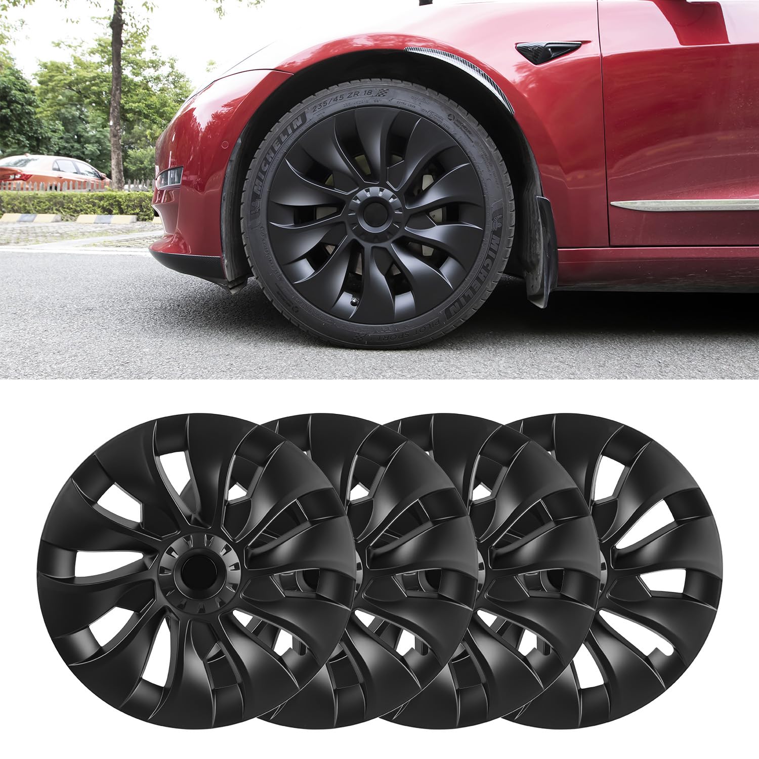 18 Inch Wheel Cover for Tesla Model 3 HubCaps 18 Inch Replacement ABS Cover Set of 4 Matte Black 2018-2024 Model 3 Accessories