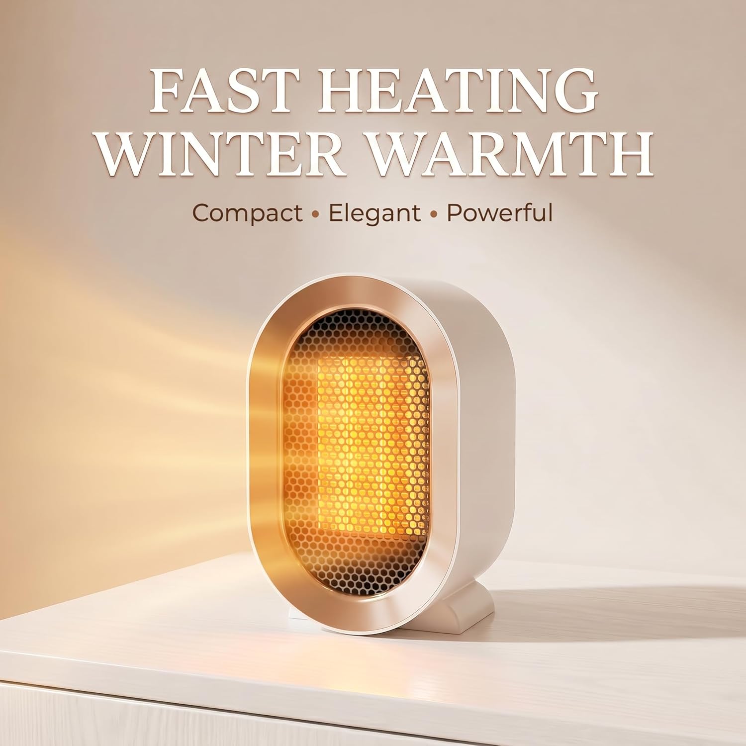1200W Portable Ceramic Space Heater, Fast Quiet Heating with Adjustable Thermostat, Personal Desktop Heater for Bedroom, Office, Large Room Use (Pearl White)