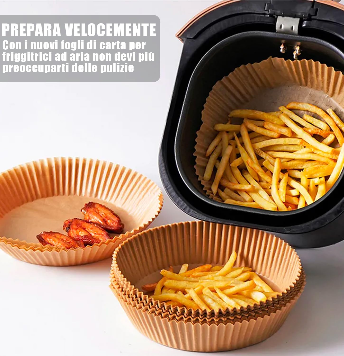 BES-32274 - Utensili per cucinare - - Carta Forno Friggitrice ad Aria Carta Monouso Fodera Antiaderente 50 pz 16x4.5cm