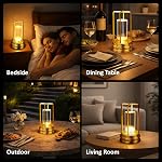 Lampe de table sans fil - 1 paquet, lampe LED rechargeable fonctionnant sur batterie de 2000mAh avec gradation continue à 3 couleurs, contrôle tactile, pour salle à manger, chambre, bar, restaurant, patio et camping, or