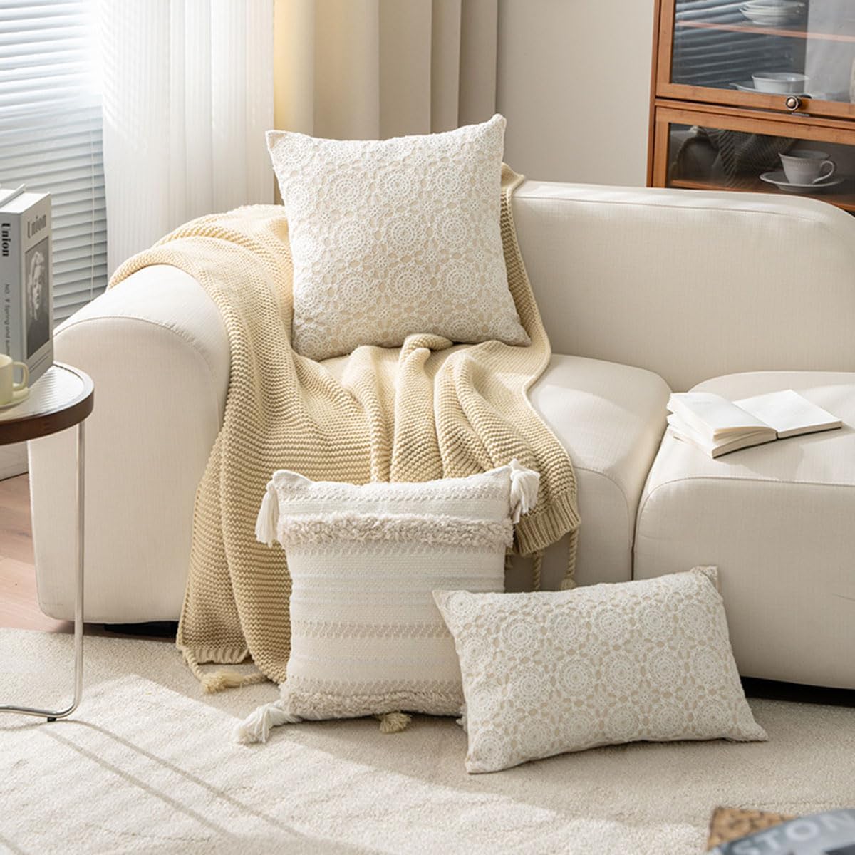 MOCOFO White Cotton Embroidery Throw Pillow Cover, White, 12 x 20 '' image 3