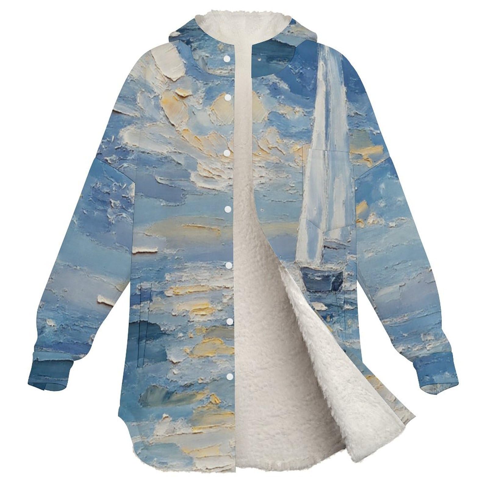 Sudadera Invierno con Capucha de Forro Polar Mujer Navegando En El Mar Cálido Hoodies a Manga Larga Felpa Sudadera con Bolsillos, Azul Grisáceo