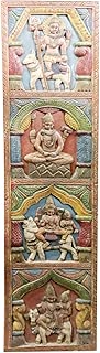 Mogul Interior Vintage Hindu God Shiva Wall Panel Wooden Temple Sculpture Wall Art Decor Yoga Eclectic Gift