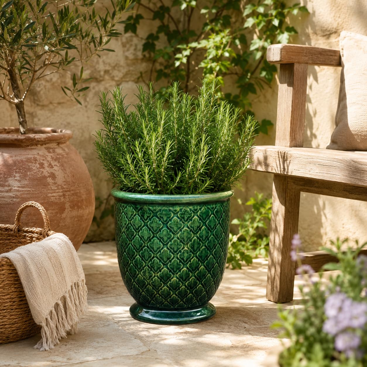 Palatina Werkstatt Jade Provence Pot de fleurs vert foncé terre cuite fait main classique autoportant conique 30,5 cm
