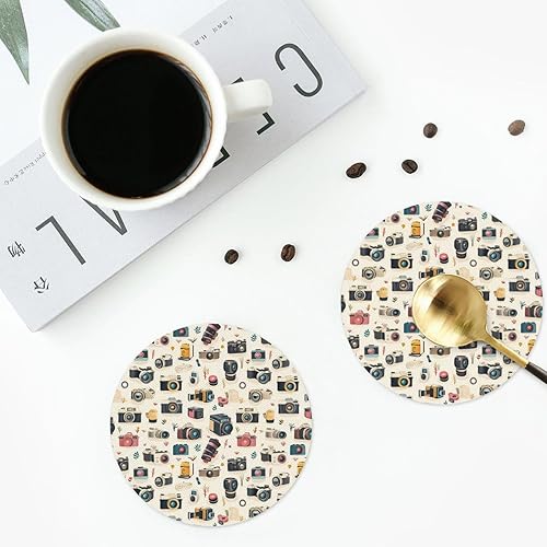 Miniatura 4 de Retro Camera Print Coasters Set of 4, Drink Coasters for Tabletop Protection Suitable for Kinds of Cups, Funny Cup Coaster for Coffee Table Living