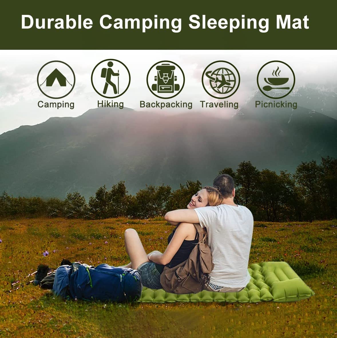 Lartoka Sleeping Pad for Camping, Ultralight Camping Mat with Pillow,77''X26''Built-in Foot Pump Self Inflating Sleeping Pad, Compact & Comfort Backpacking Sleeping Pad for Camping Hiking Tant