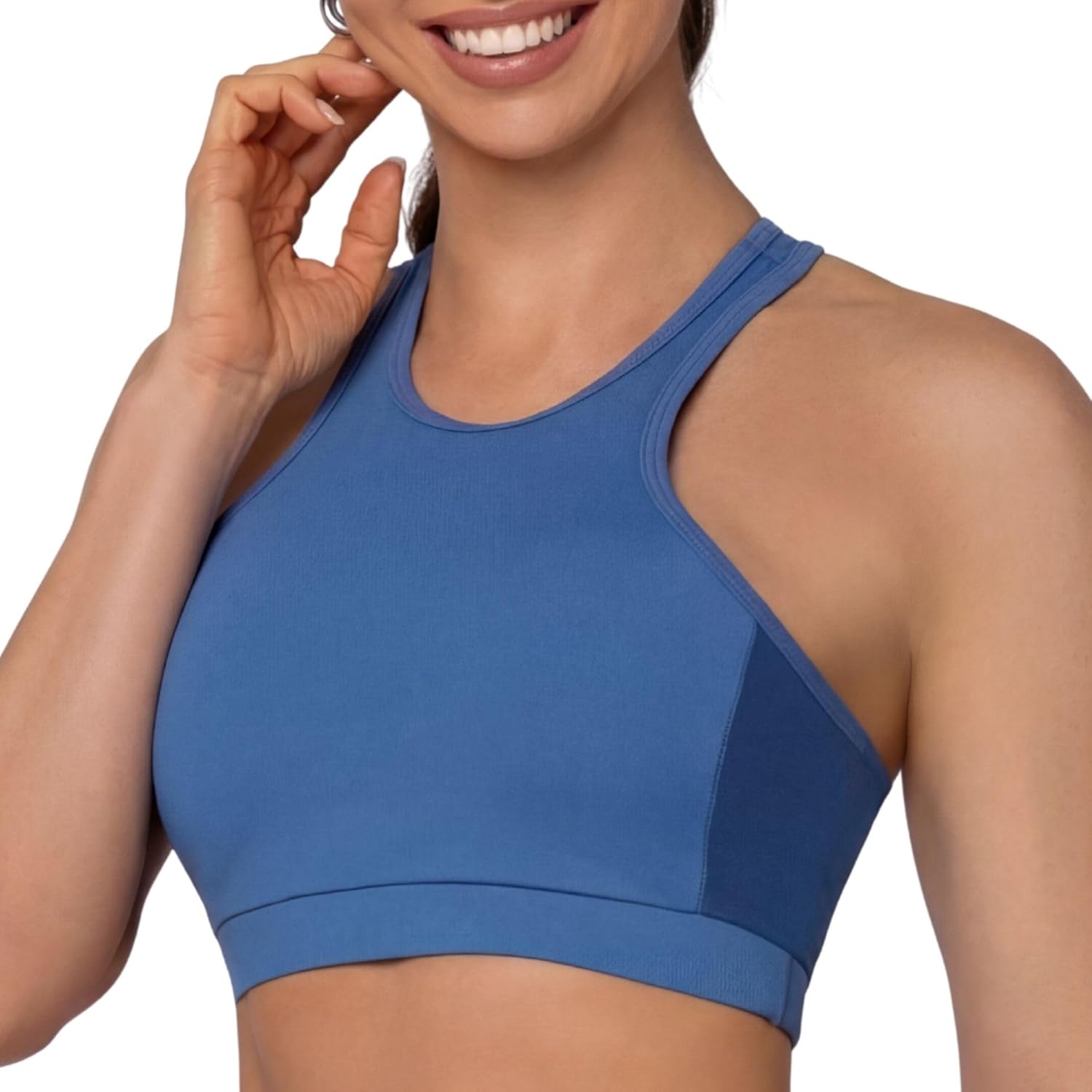 Camiseta Top Fitness Feminino Bojo Removível Recorte Lateral Academia Suplex, Náutico