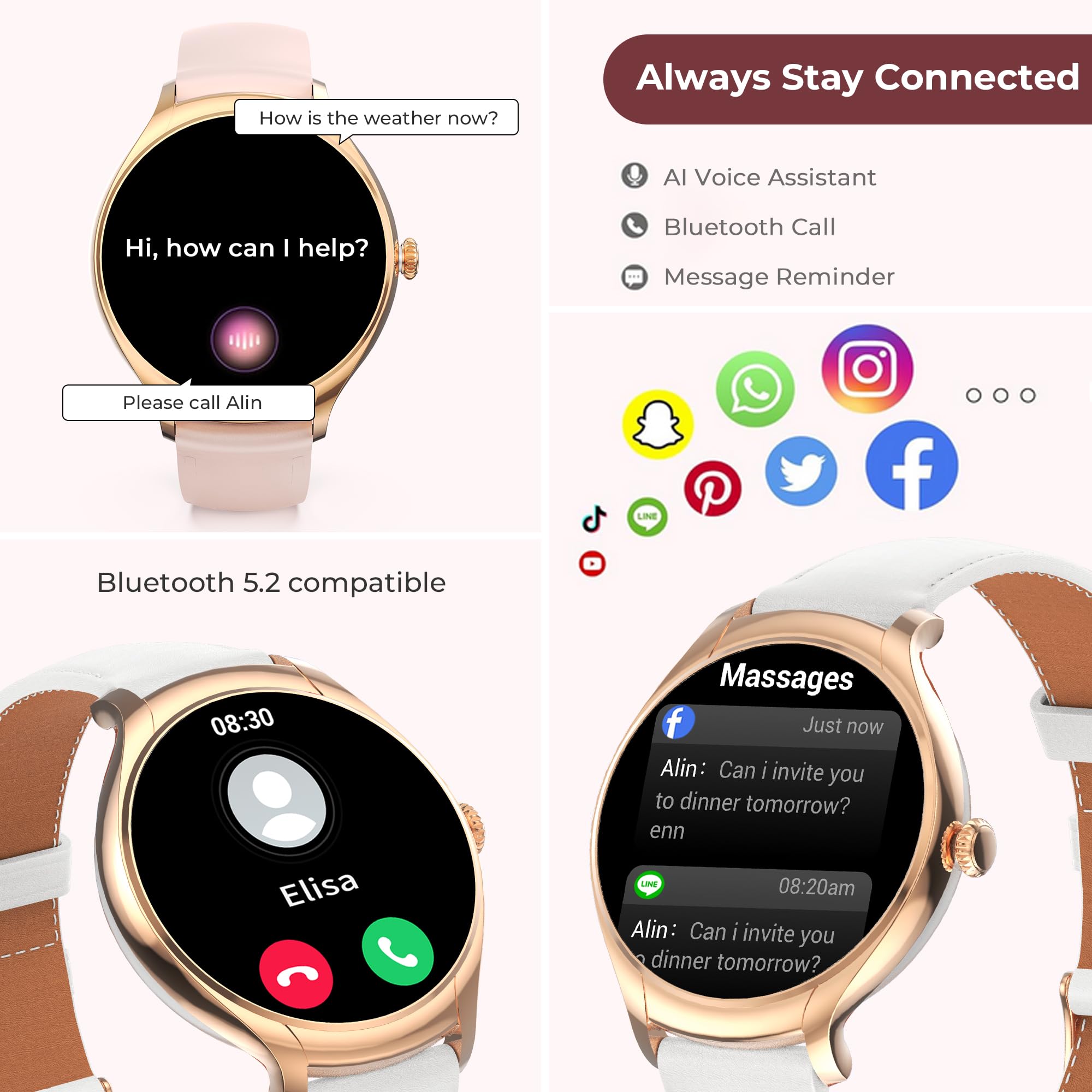 Smart Watch for Women Make/Answer Calls, 1.39'' Fitness Watch with Heart Rate/SpO2/Sleep Monitor, 100+ Sport Modes - Image 3