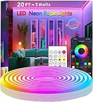 20Ft Neon Rope Lights,Flexible Led Rope Lights Control with App/Remote,Multiple Modes Rope Light,IP65 Outdoor Waterproof,Music Sync Light Strip for Bedroom