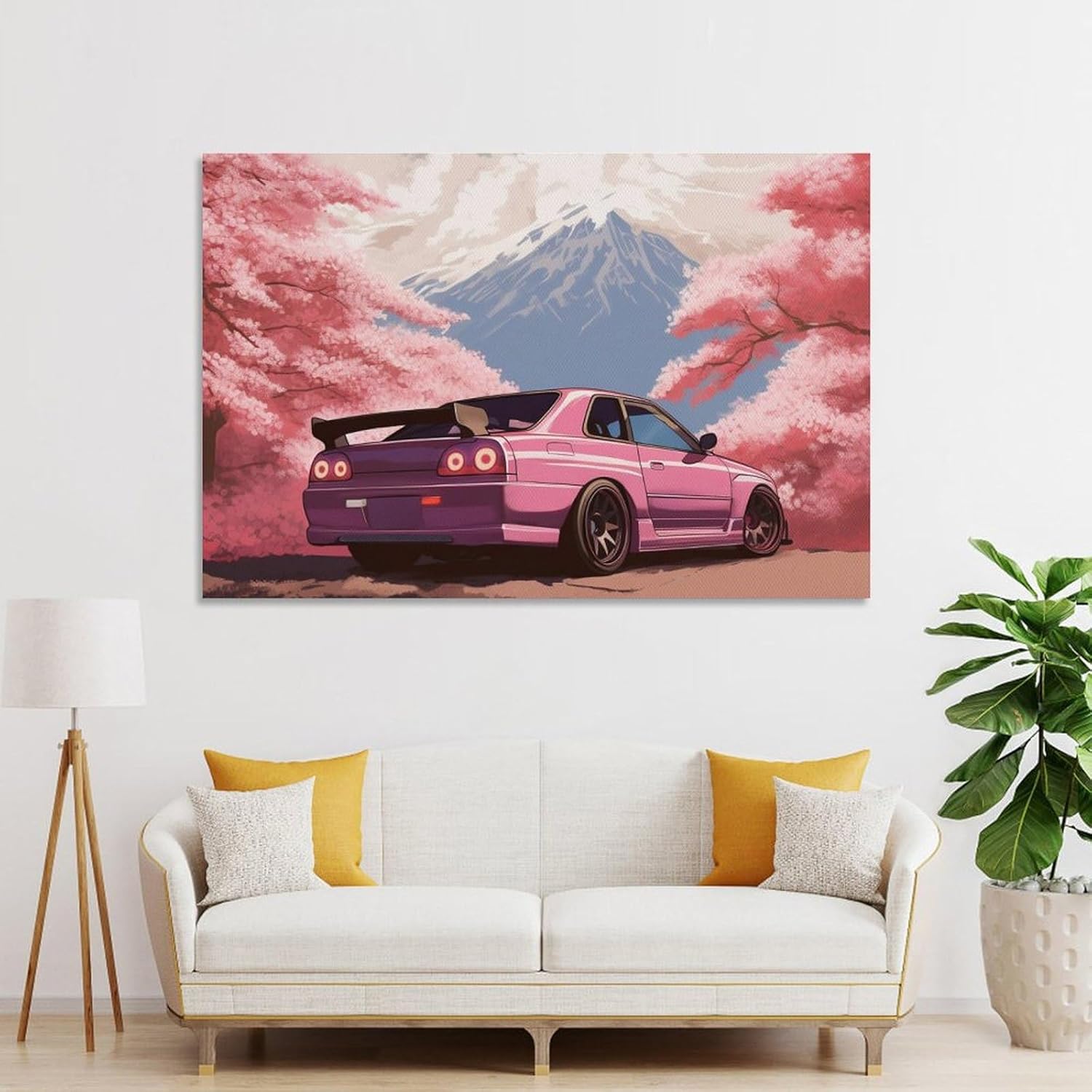 Japanese Anime Pink Jdm Car R34 Cherry Blossom Poster Canvas Wall Art Posters & Prints Paintings Wall Decor for Bedroom Living Room Decor for Mens Women Framed Unframed 12x18inch(30x45cm) - Image 4