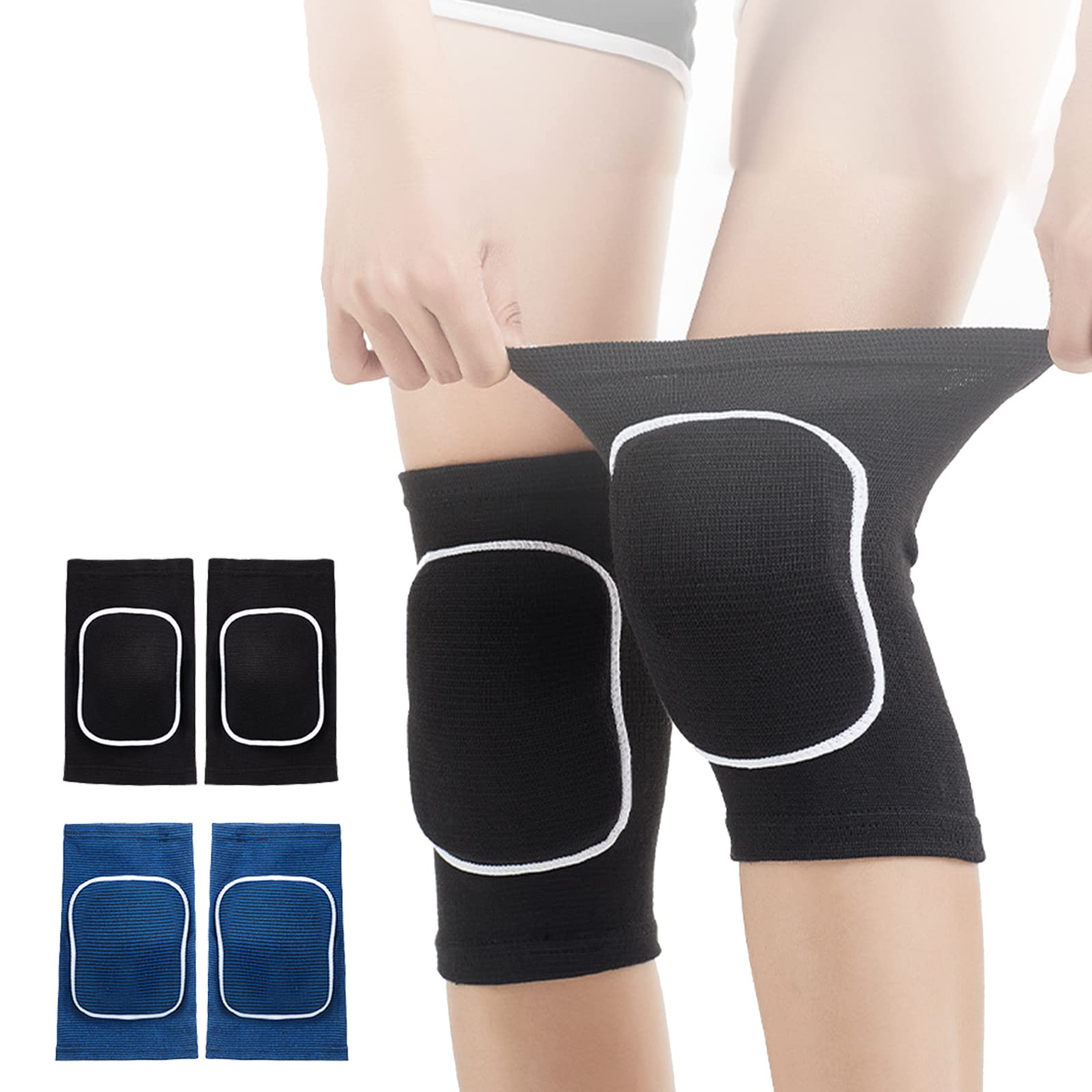Ginocchiere Sportive Per Bambini 4-15 Anni | 2 Paia (blu+nero) | Compressione Per Basket, Pallavolo, Ginnastica | Taglia L